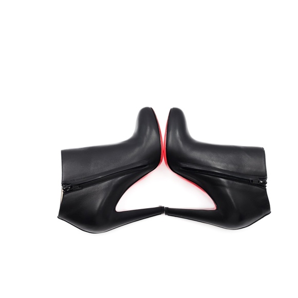 Christian Louboutin Bobsleigh Black 100 Leather Heeled Ankle Zip Booties EU 37.5 - Picture 4 of 11